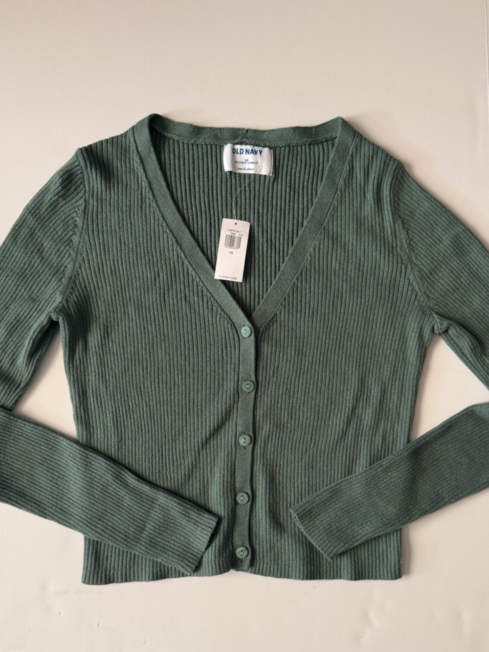Old Navy XS NWT Ribbed V-Neck Button-Up Cardigan in Sage Green NEW FALL OFFICE